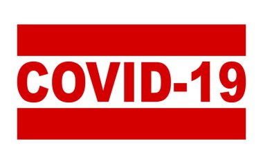 A red rubber inkk stamped mark stating Covid 19  over a white background