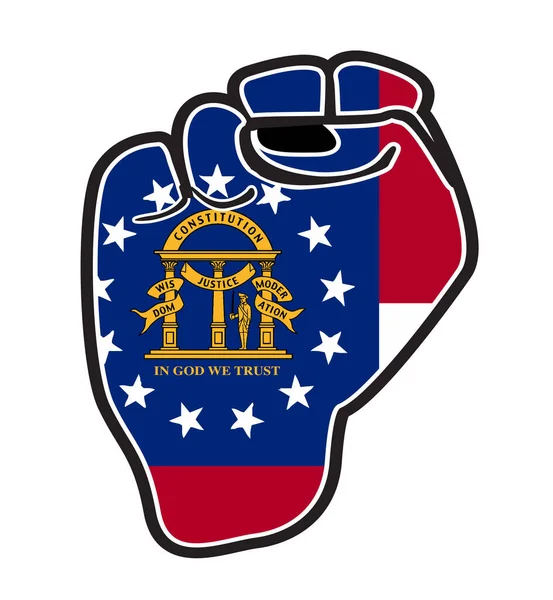 Black Outline Power Fist Georgia State Flag Icons Isolated White — Image vectorielle