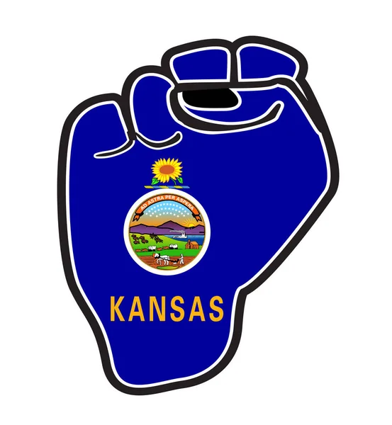 Black Outline Power Fist Kansas State Flag Icons Isolated White — 스톡 벡터