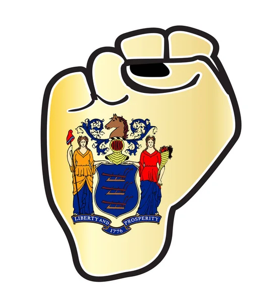 Чорний Обрис Силового Кулака Над Іконами Прапора Штату Нью Джерсі — стоковий вектор