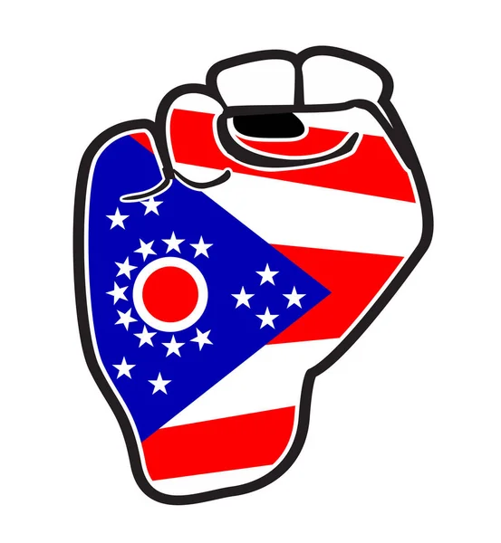 Black Outline Power Fist Ohio State Flag Icons Isolated White — Wektor stockowy