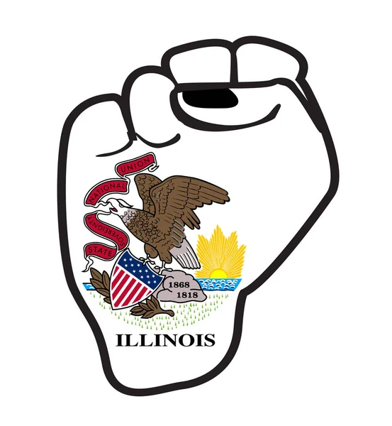 Black Outline Power Fist Illinois State Flag Icons Isolated White — 스톡 벡터