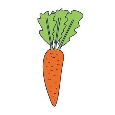 Havuç vektör simgesi. Karalama tarzında elle çizilmiş yemek çizimi. Gülümse.