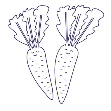 Havuç çizgisi vektör simgesi. Karalama tarzında elle çizilmiş yemek çizimi. Gülümse.