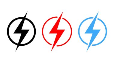 Şimşek simgesi. Bir daire içinde vektör enerji şimşeği işareti. Beyaz arkaplanda güç sembolü izole edildi.