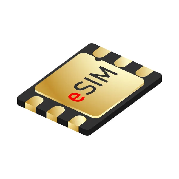 Tarjeta Esim Oro Ilustración Vectorial Isométrica Chip Integrado Red Teléfonos — Vector de stock