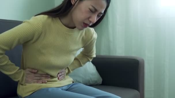 Conceito Dor Estômago Mulheres Asiáticas Com Menstruação Cólicas Menstruais Uma — Vídeo de Stock