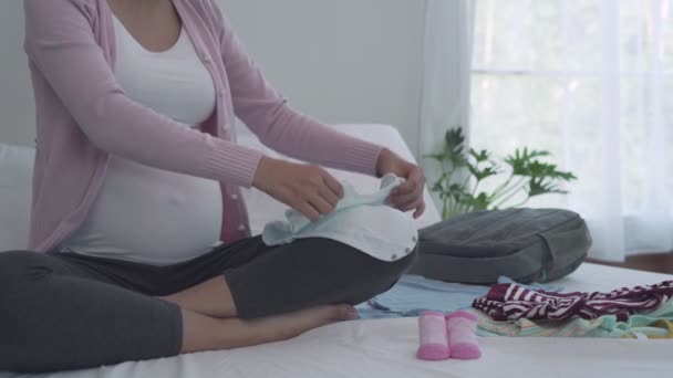Concepto Las Mujeres Embarazadas Niño Las Mujeres Embarazadas Están Preparando — Vídeos de Stock