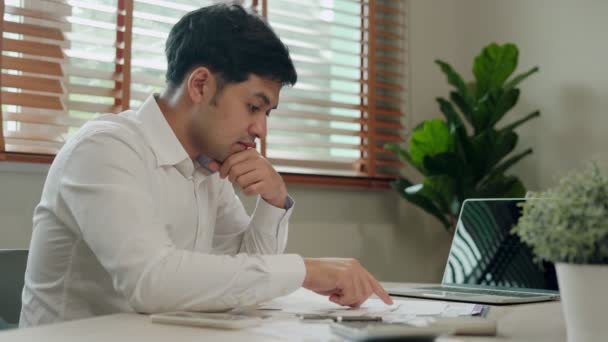Asian Men Stressed Debt Problems Cover Your Face Your Hands — Stock Video