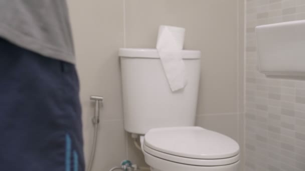 Diarrhea Stomach Health Problem Concept Adult Man Toilet Has Severe — Stock Video