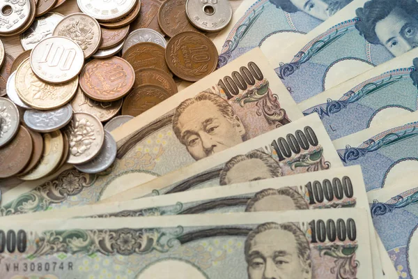 Japońskie Banknoty Jenów Japońskie Monety Jenów Tle Koncepcji Pieniędzy Zapisać — Zdjęcie stockowe