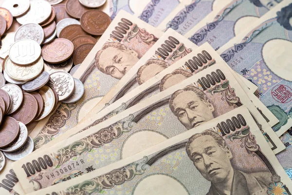 Billetes Yen Japoneses Monedas Yen Japonesas Para Fondo Concepto Dinero — Foto de Stock