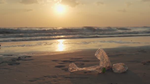 Ahorra Agua Voluntario Recoger Basura Basura Playa Botellas Plástico Son — Vídeo de stock