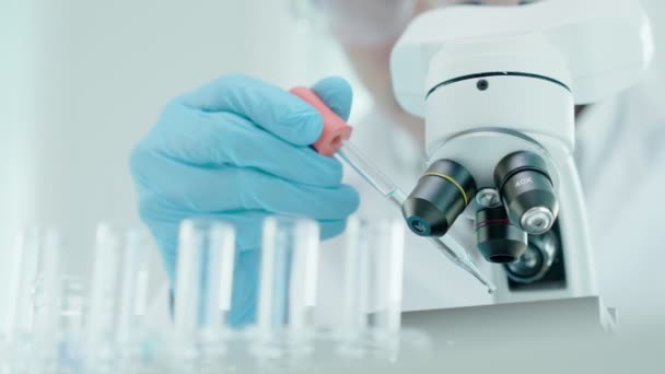 Ilmuwan Menganalisis Sampel Biokimia Laboratorium Ilmiah Canggih Profesional Medis Melihat — Stok Video