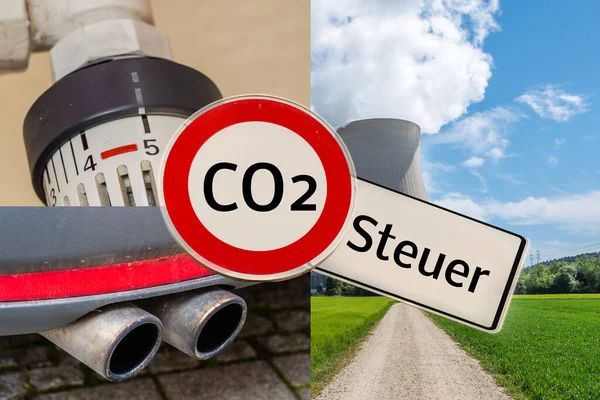 Warnschild Szimbolikus Co2 Steuer Németországban — Stock Fotó