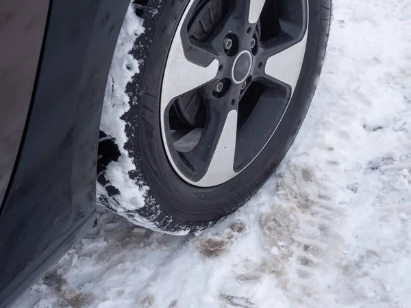 Car Wheel Deep Snow — Stock Photo, Image