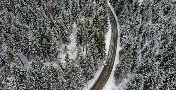 Panorama Luftaufnahme Der Straße Winter Von Oben — Stockfoto