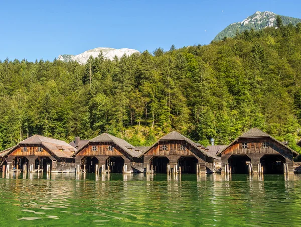 Boathouses Schoenau Koenigssee Berchtesgaden Alps — Stock Photo, Image