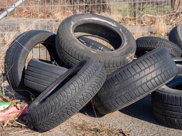 Old tires for recycling at the recycling center