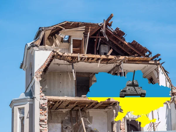 Уничтоженные Дома Украине Война Картой — стоковое фото
