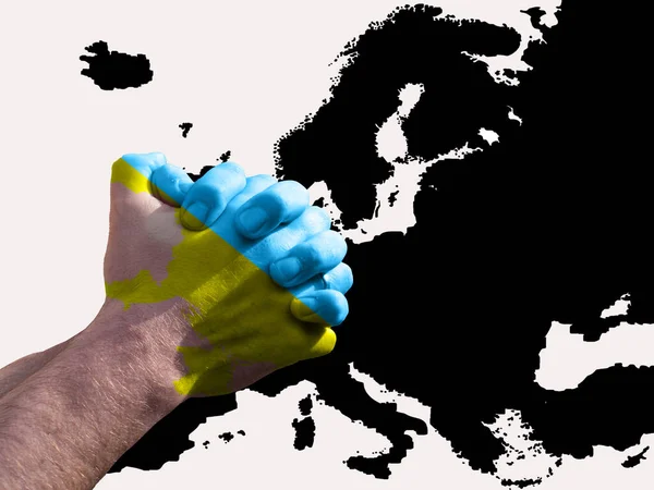Oración Manos Ucrania Colores Con Europa Mapa —  Fotos de Stock