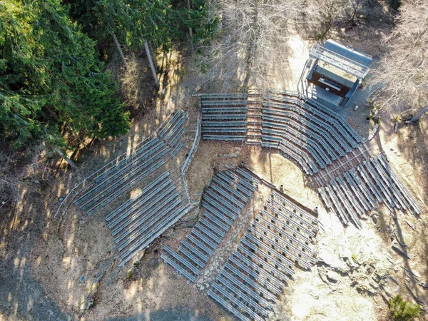 Aerial view of the open-air stage at the Greifensteinen in Saxony