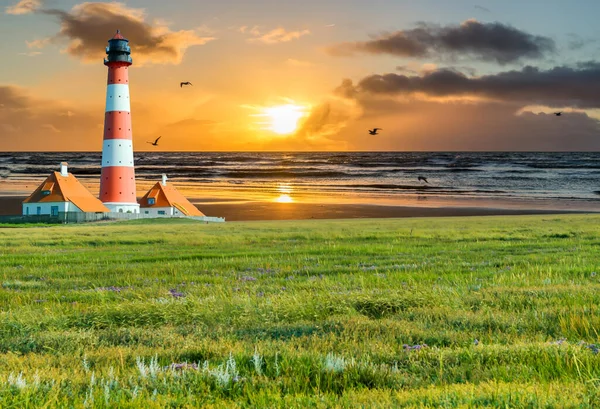 Westerhever Lighthouse North Sea Sunset — Photo