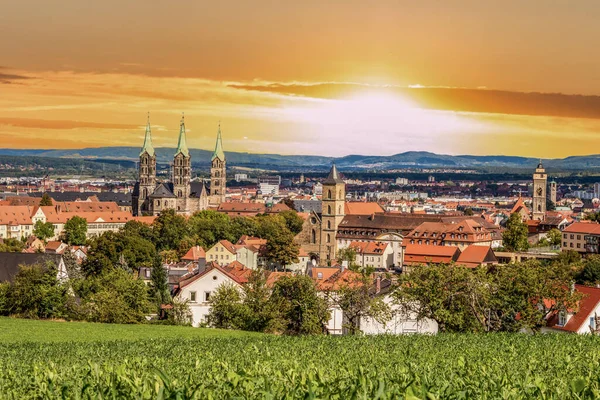 Puesta Sol Sobre Ciudad Bamberg Franconia — Foto de Stock