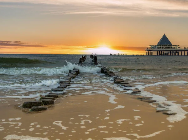 Sonne Geht Auf Usedom Der Ostsee Unter — Stockfoto