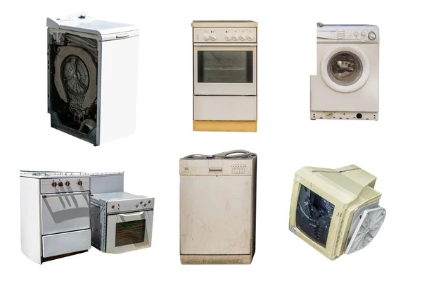 Много Старых Электронных Устройств Изолированных Белом Фоне — стоковое фото