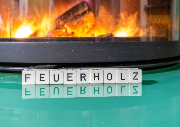 Kaminfeuer Und Das Wort Brennholz — Stockfoto
