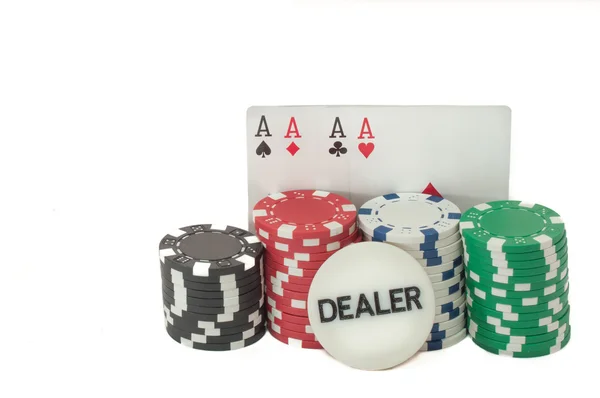 Poker, royal flush and gambling chips — Stock Photo, Image