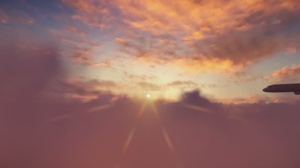 Silhouette d'un avion survolant les nuages — Video