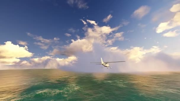 海を飛ぶ小さな飛行機 — ストック動画