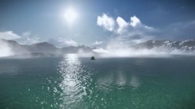 bir göl üzerinde uçan helikopter