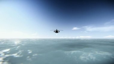 denizin üzerinde uçan helikopter