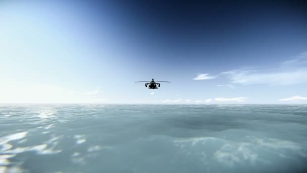 Helicóptero volando sobre el mar — Vídeo de stock