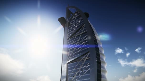 Flygplan som flyger över burj al arab i dubai — Stockvideo