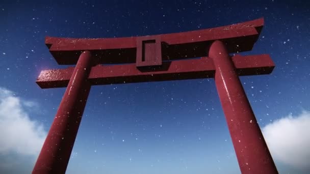 Flugzeug fliegt über einem Torii — Stockvideo