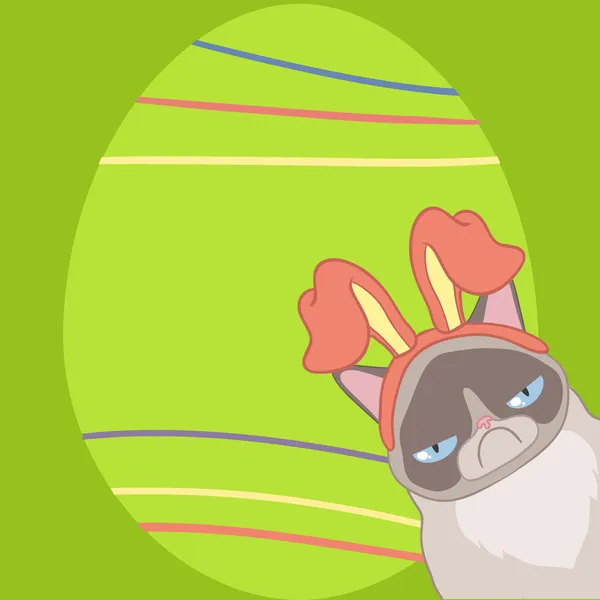 Пасхальная открытка с сердитой кошкой в кроличьих ушах — стоковый вектор