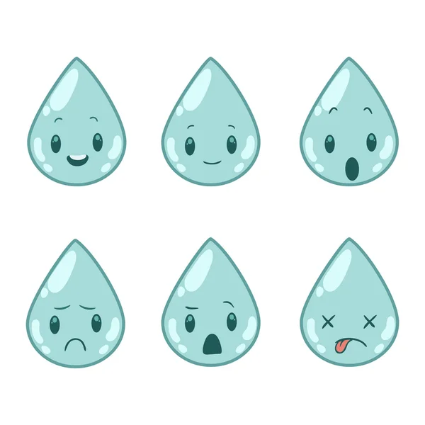 Set of water drops with emotions — Stock Vector