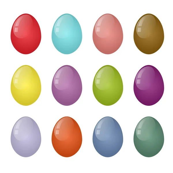 Huevos de Pascua de colores en un vector sobre un fondo blanco, conjunto — Vector de stock