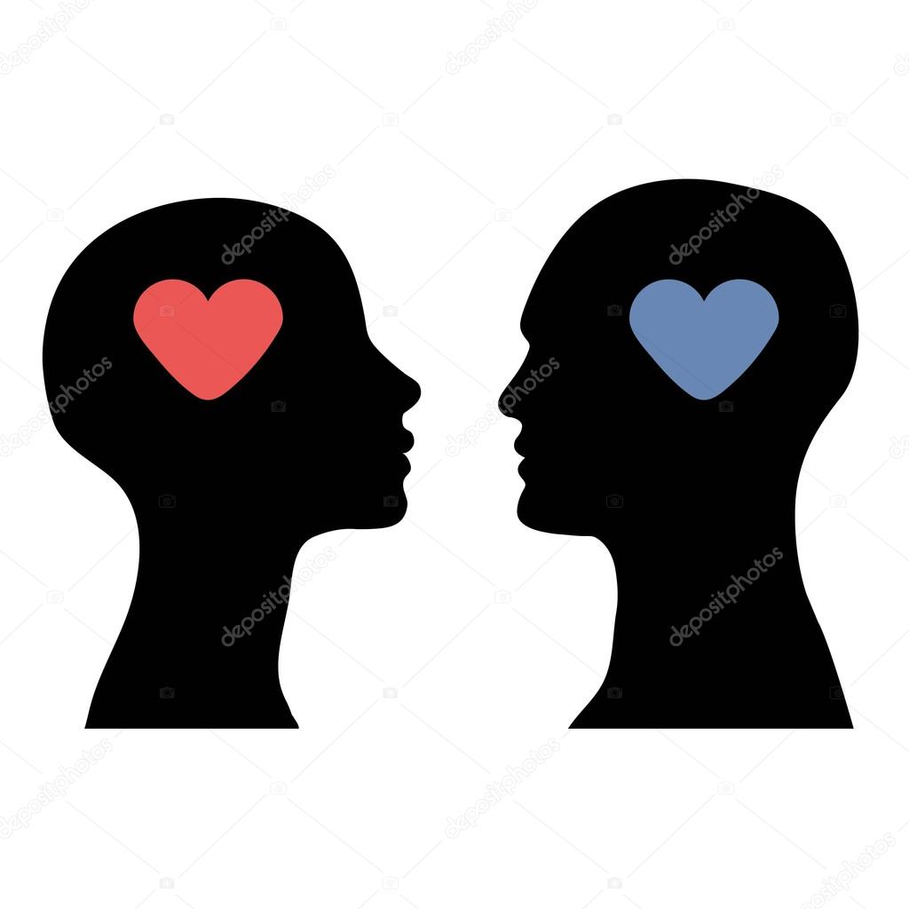 silhouette of the head men and women with heart