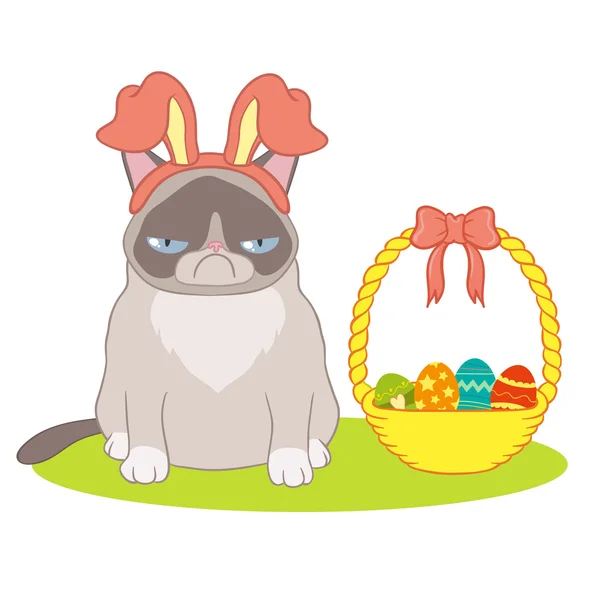 Carte de Pâques avec panier et chat — Image vectorielle