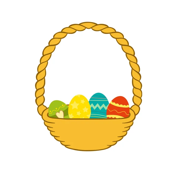 Ilustración de una cesta de Pascua llena de huevos de Pascua — Vector de stock
