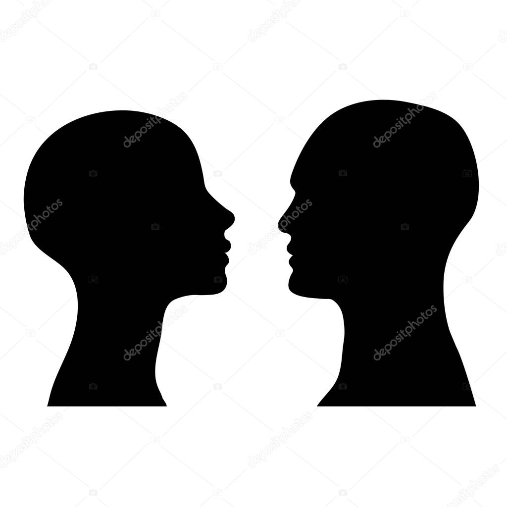 face man and woman on white background