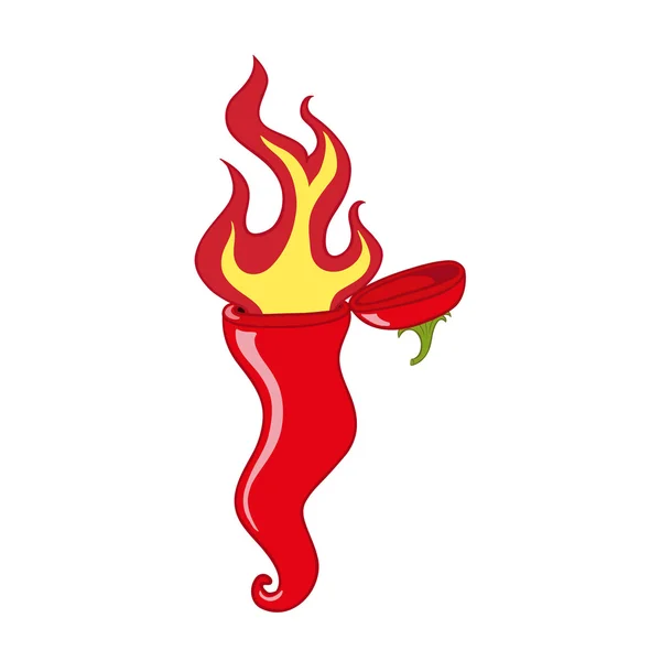 Ilustración vectorial de pimiento rojo picante con llamas — Vector de stock