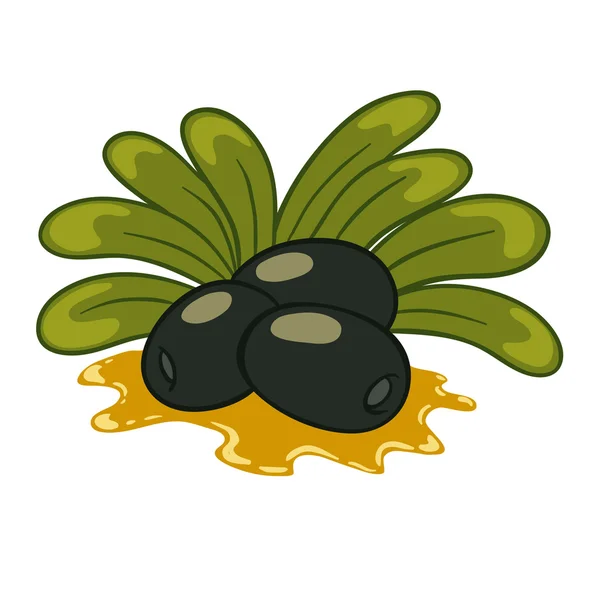 Illustration vectorielle olives mûres savoureuses avec l'huile coulant vers le bas . — Image vectorielle