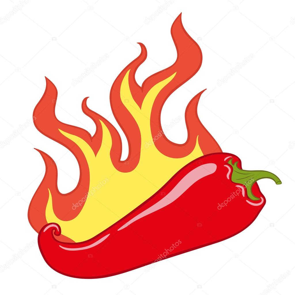 Vector illustration of red hot pepper with flames