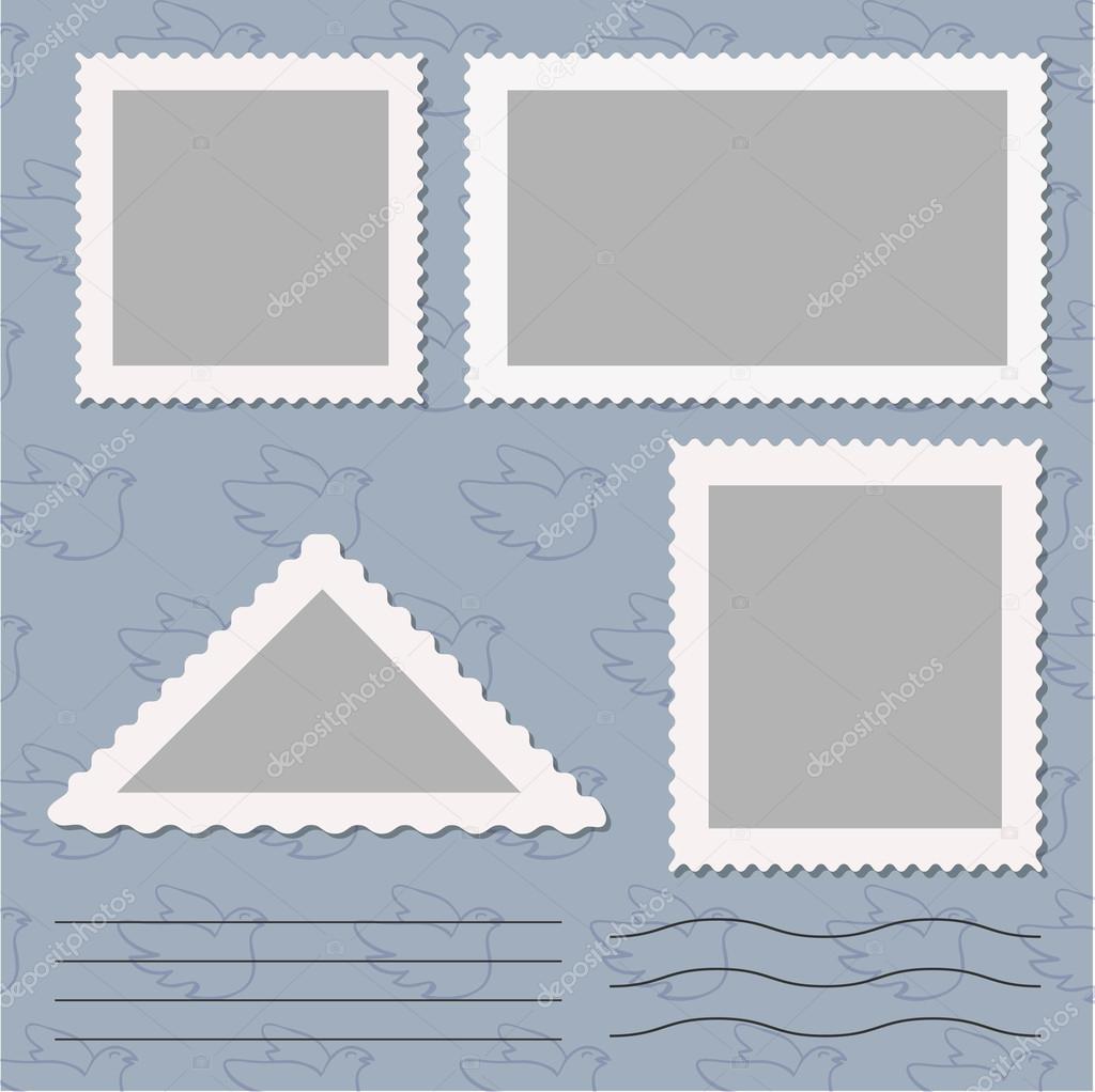 Vector set of blank postage stamps isolated on grey